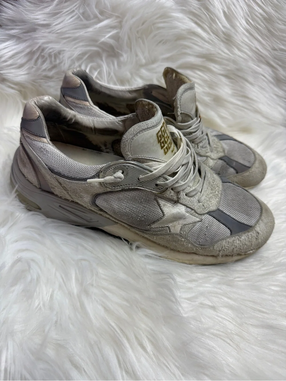 Golden Goose DAD•STAR Off-White and Light Gray Dad Sneakers